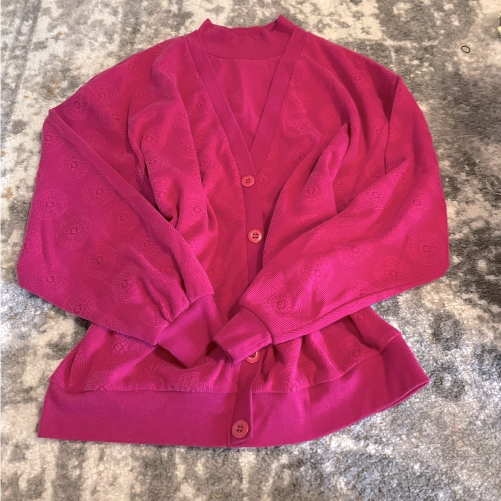 GENUINE 1980s retro vintage hot pink built in turtle neck button sweater